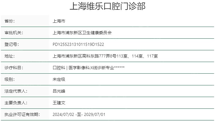 上海维乐口腔门诊部资质