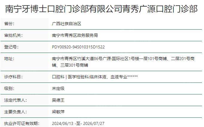 南宁牙博士口腔门诊部资质